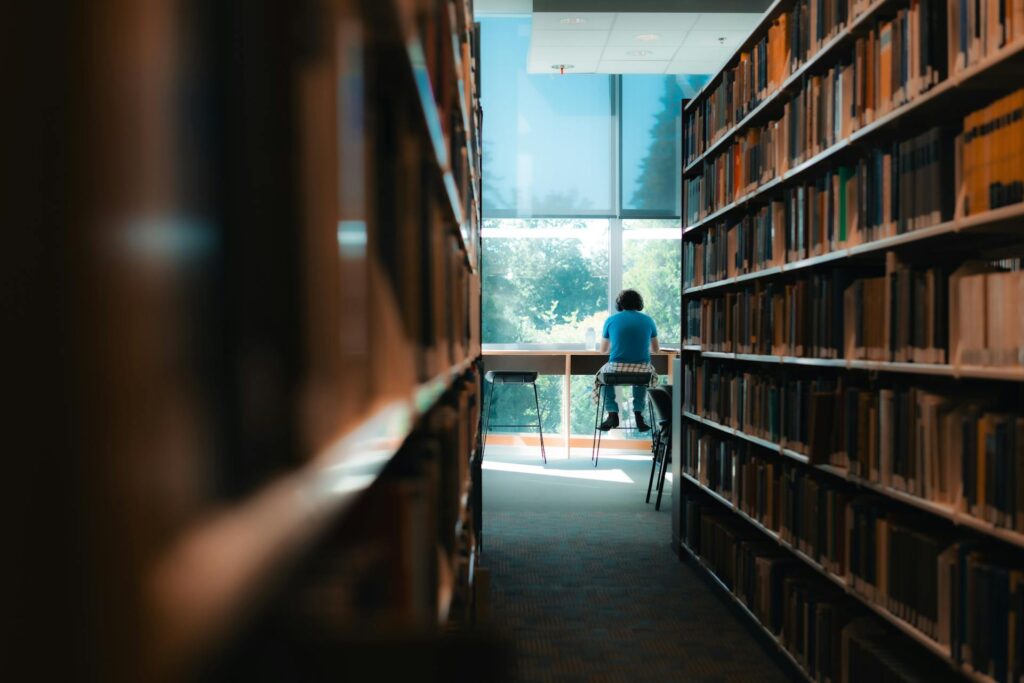 heathcare student in library